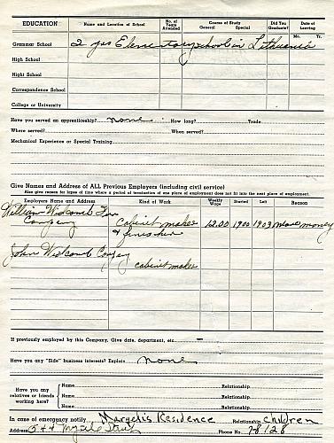 John Widdicomb Co. Employment Application, Page 2