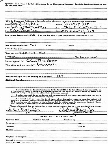 John Widdicomb Co. Employment Application, Page 4